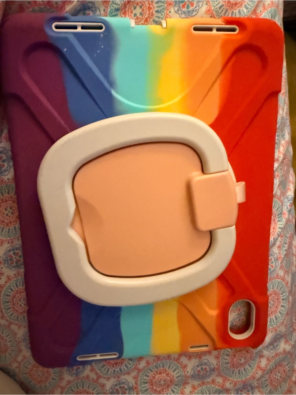 Rainbow Protective Tablet Case with Swivel Handle - Peach Accent